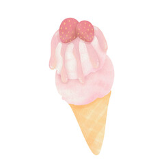 Ice cream Strawberry Watercolor