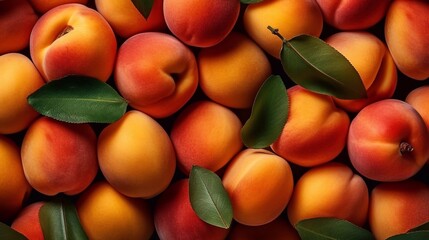 Ripe apricots fruit background with ai generative