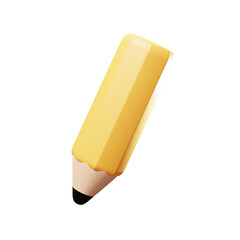 Yellow drawing wooden pencil writing, education stationery equipment. 3d cute cartoon