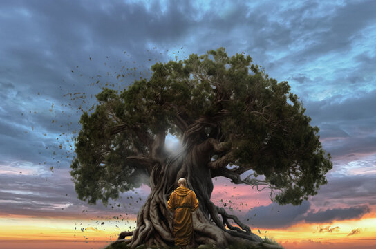 Premium AI Image  Little buddha meditating in the sunset Ia