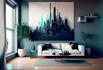  modern living room interior mock up, modern furniture and trendy home accessories