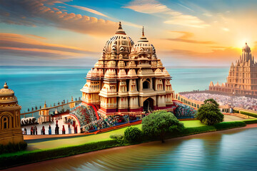 Fototapeta premium illustration of Lord Jagannath, Balabhadra and Subhadra on annual Rathayatra in Odisha festival background