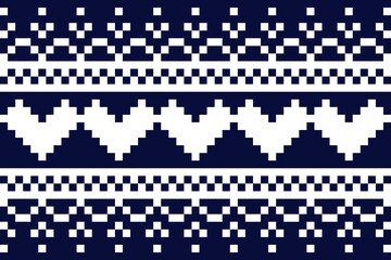 Aztec geometric square ethnic textile seamless pattern with blue background. Nordic, Scandinavian style. Design for textile, sarong, clothing, fabric, wallpaper, carpet, knitwear, home decor, texture.