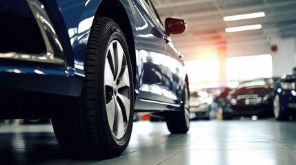 Fototapeta premium Car in automobile repair service center with soft-focus