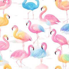 Fototapeta premium Seamless patterns of cute flamingos created with Generative AI technology