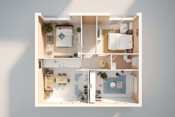 3d interior design plan for a modern apartment, detailed view of the designers concept