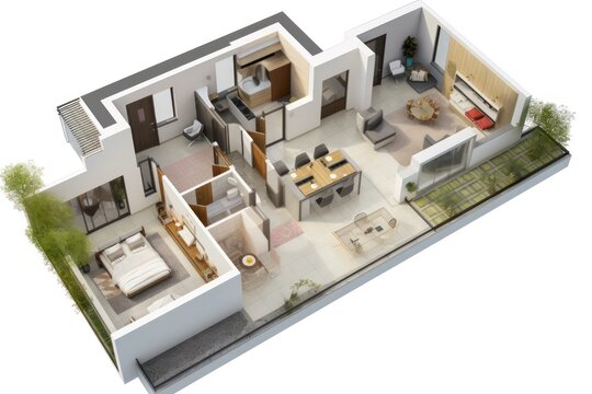 A cross-section interior design plan for a modern apartment,detailed view of the designers concept