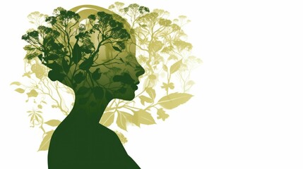 Vintage olive green silhouette of a woman with short hair