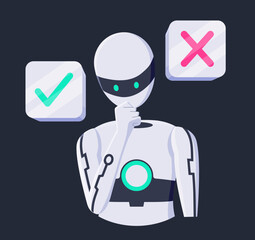 Artificial Intelligence Truth Bias Robot Confused Making Decision Explainable Process Vector Design Illustration