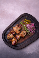 delicious pieces of meat in the restaurant, prepared by the chef
