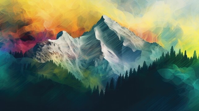 Digital art of mountain climber in the Alps