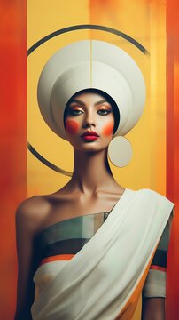 Illustration of a woman and abstract art, AI Generated