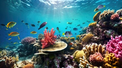 Fototapeta premium Underwater world with fish and corals