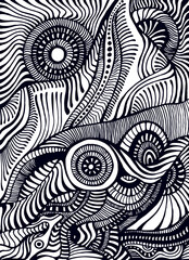 Abstract black and white pattern isolated on white. Coloring page monochrome doodle style background.