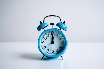 blue alarm clock on a white background. Created with Generative AI Technology