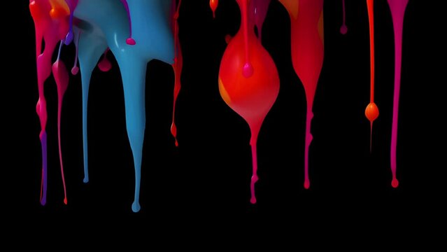 Colorful ink paint drips in super slow motion with Alpha Channel for transparent background