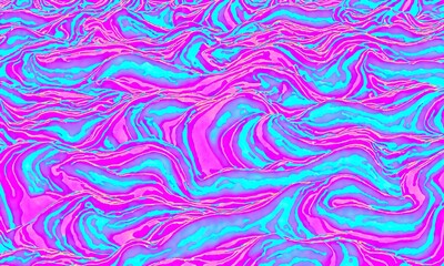 Fototapeta premium Seamless 80s holographic pink and blue frosted molten waves background texture. iridescent abstract neon webpunk or vaporwave aesthetic surreal wavy marble pattern. generative ai, generative, ai