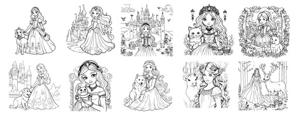 Fototapeta na wymiar Princess coloring page illustration for your design