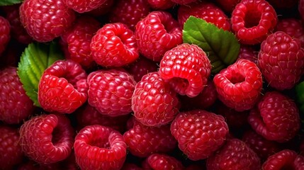 Ripe Raspberries. Fresh raspberries bright background. AI generated