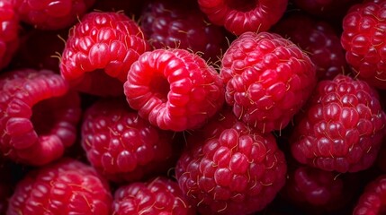 Ripe Raspberries. Fresh raspberries bright background. AI generated