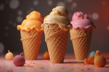 Ice cream day concept background, pastel tones, gradient background, Generative AI