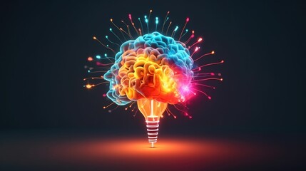 Illustration of human brain exploding with ideas, knowledge and creativity