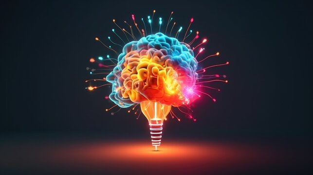 Illustration of human brain exploding with ideas, knowledge and creativity
