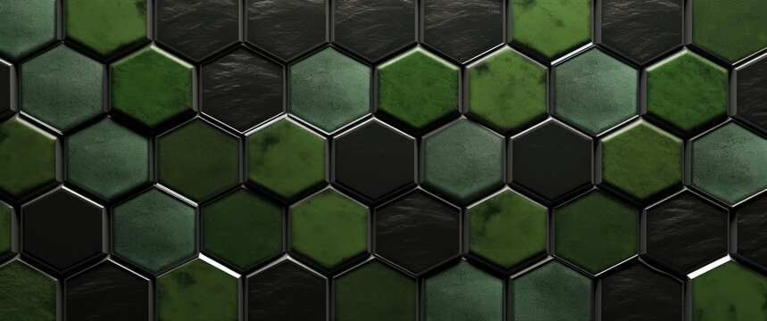 Black and green hexagon background © oksa_studio