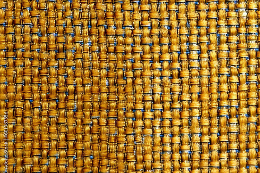 Aufkleber close up of a blue and gold fabric texture. abstract background and texture for design.