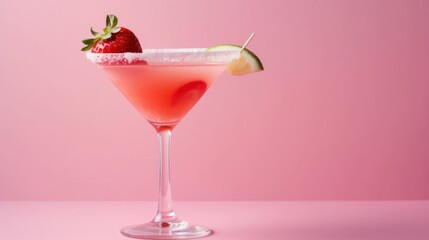 Strawberry Margarita Cocktail on Pink Background