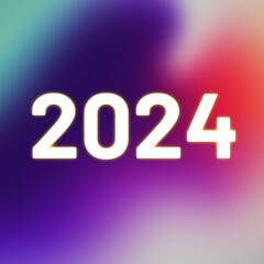 set of white numbers on multicolored background, new year 2024, 3d rendering