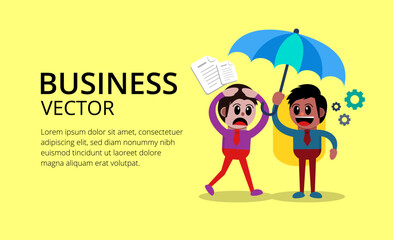 Businessman with umbrella on yellow background suitable for business presentations and etc