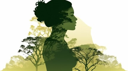 Vintage olive green silhouette of a woman with short hair