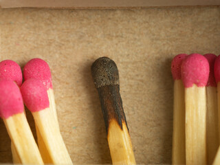 Matches in a box close-up.