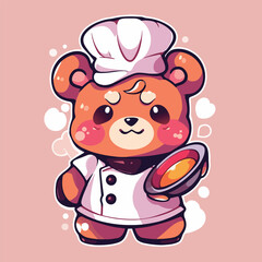A cute cartoon bear chef with a plate of food.