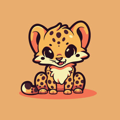 A cute cheetah sitting on an orange background. © LEI