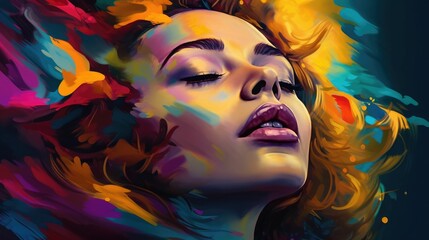 Fototapeta premium Generative AI illustration of woman with closed eyes
