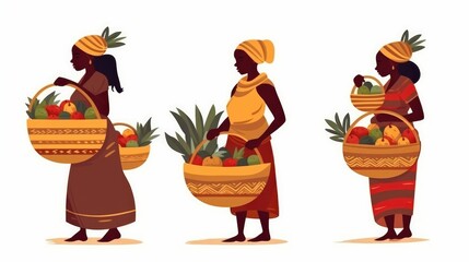 African village woman with harvest of fruits