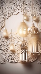 Ramadan ornament islamic banner with lantern. White background. AI generated