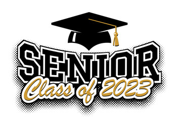 2023 class graduate. The concept of decorate congratulation for school graduates. Design for t-shirt, flyer, invitation, greeting card. Illustration, vector