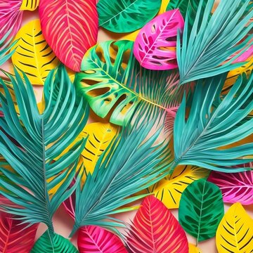 seamless pattern with colorful leaves created with Generative AI technology