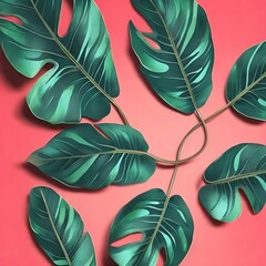 seamless pattern with leaves and pink background created with Generative AI technology