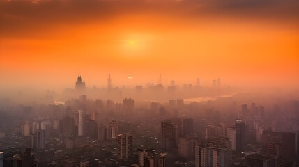 Fototapeta na wymiar Cityscape with heavily polluted air