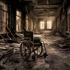 Fototapeta na wymiar wheelchair in an abandoned building