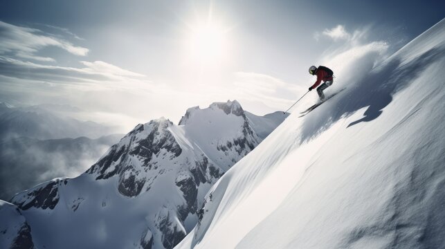 skiing man on a snow clad mountain