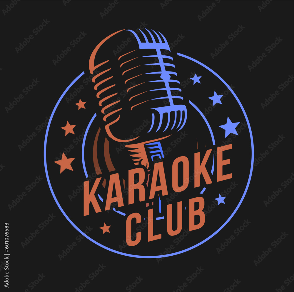 Wall mural karaoke design template for your event. old microphone on dark background