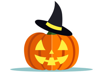 Halloween pumpkin with black witch hat