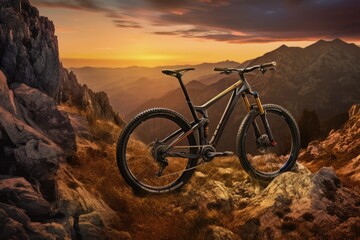 mountain bike on sunset background