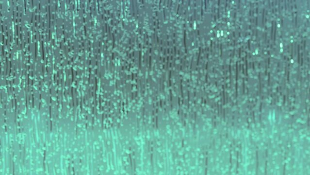 Regentropfen die eine Fensterscheibe herunterflie&szlig;en - Regenwetter, abperlen, Glas, t&uuml;rkis, gr&uuml;n