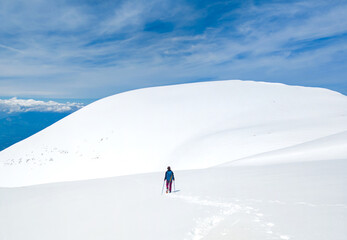 Monte Amaro (Italy) - The snow mountain summit in the Majella mount range, Abruzzo region, with alpinistic way named Rava del Ferro. 